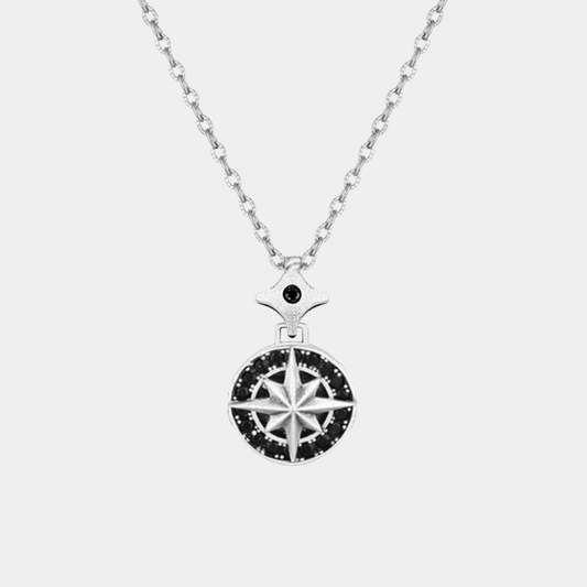 Pusula Motif Zirkonlu Çelik Erkek Kolye